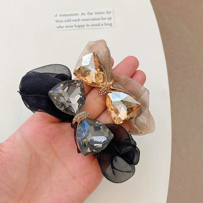 fashion bow knot cloth handmade rhinestones hair tie 1 piece