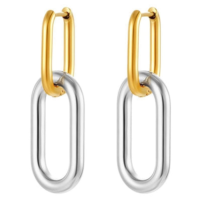 1 Pair IG Style Oval Mixed Metal 304 Stainless Steel Drop Earrings
