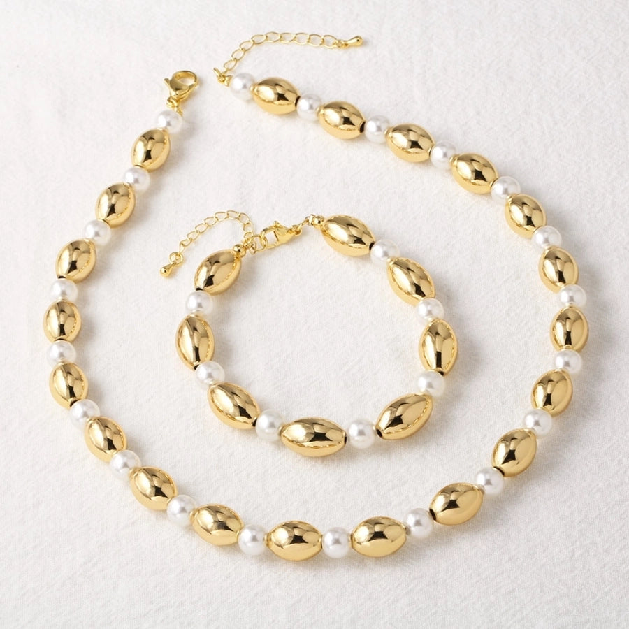 Copper 18K Gold Plated Oval Bracelets Necklace