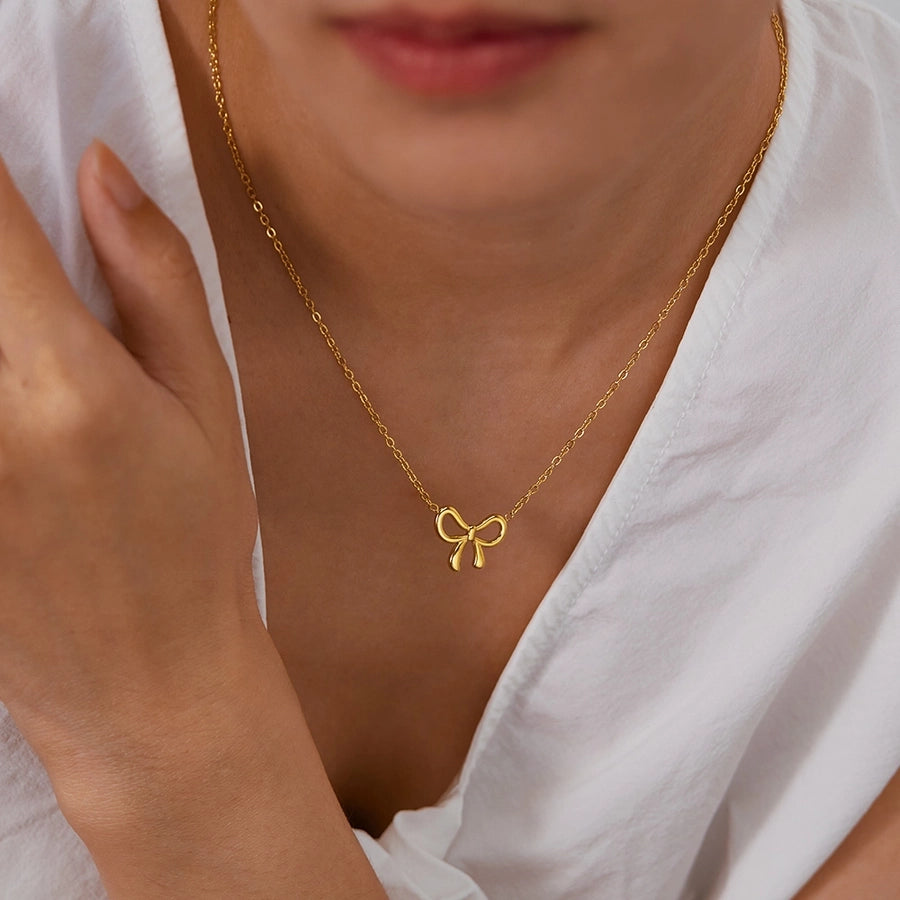 Jewelry IG Style Simple Style Bow Knot 304 Stainless Steel Pendant Necklace