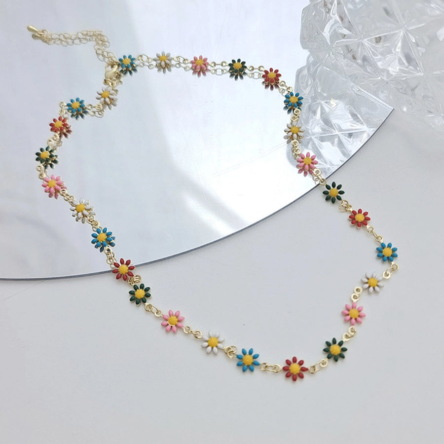 Copper Enamel Plating Daisy Necklace