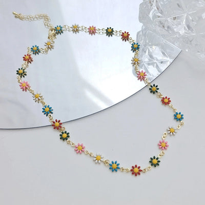 Copper Enamel Plating Daisy Necklace