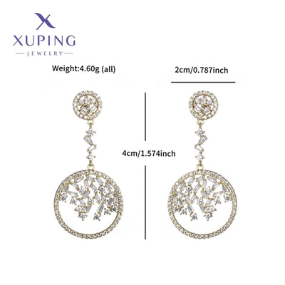 1 Pair Elegant Luxurious Round Plating Copper Artificial Gemstones 18K Gold Plated Drop Earrings