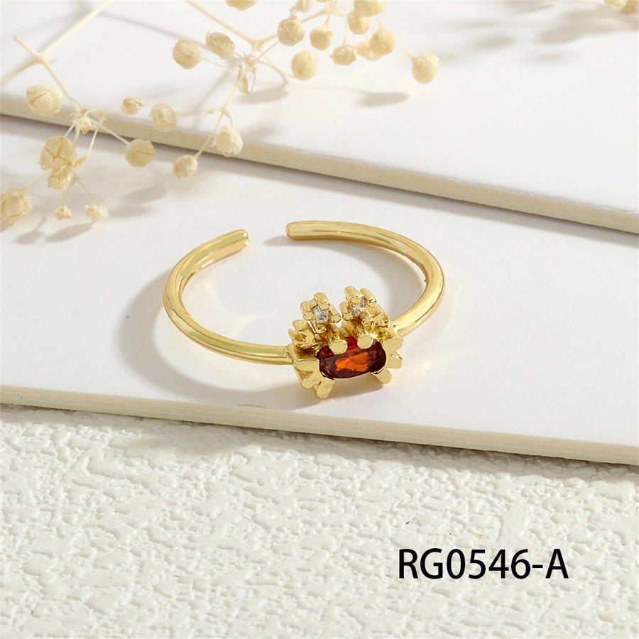 Copper Inlay Hippocampus Crab Fish Zircon Open Rings