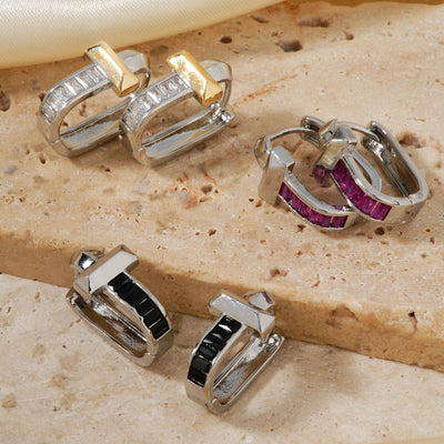 1 Pair Elegant Simple Style Shiny Geometric Inlay Copper Glass K Gold Plated Rhodium Plated Ear clip