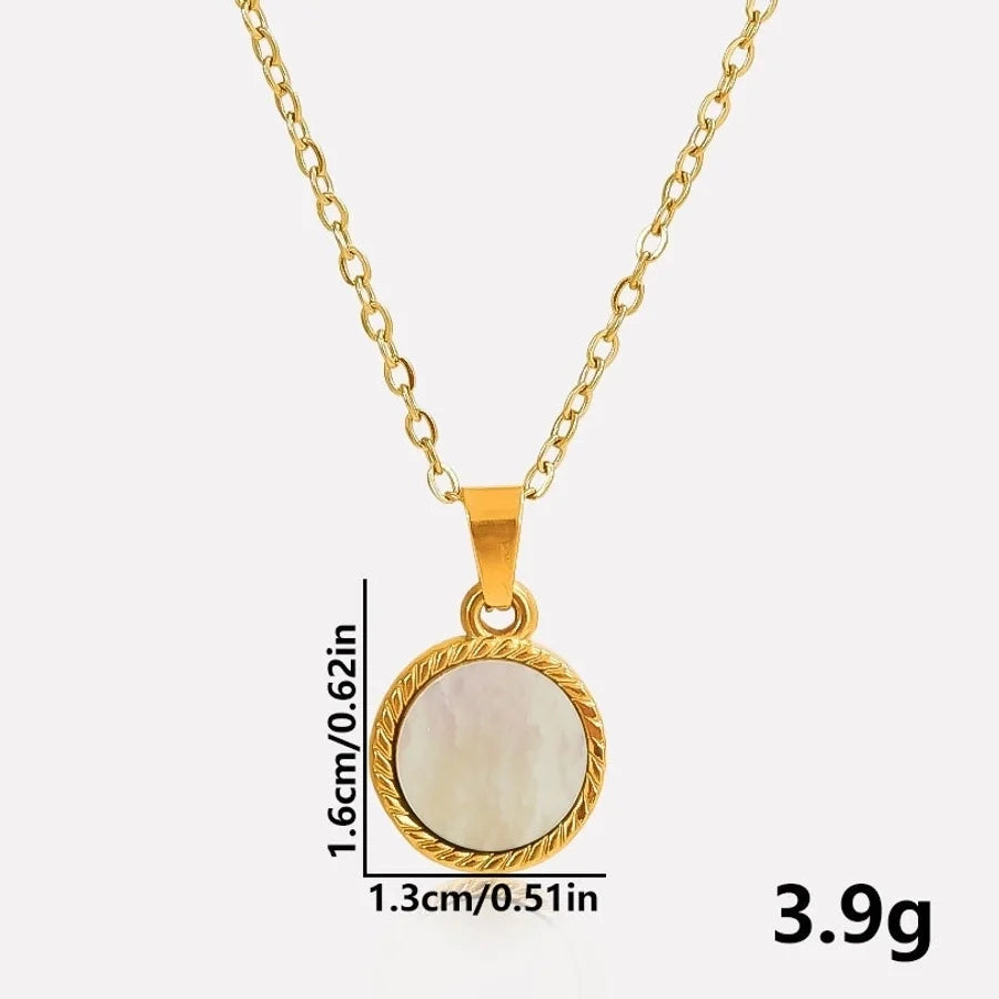 Jewelry Vintage Style Classic Style Round 304 Stainless Steel Shell Abalone Shell 18K Gold Plated Irregular Plating Charms Pendant Necklace