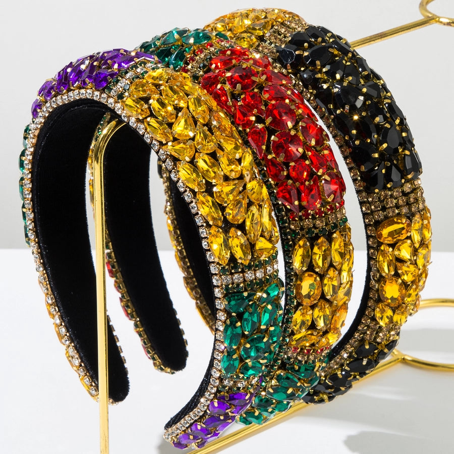 New Fashion  Style Baroque Sponge Headband Female Heavy Industry Full Diamond Color Matching Shiny Light Luxury Ball Party Hair Accessories