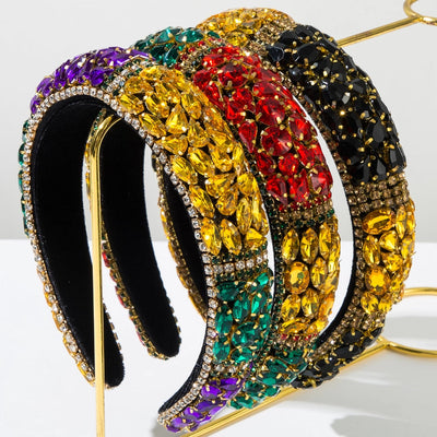 New Fashion  Style Baroque Sponge Headband Female Heavy Industry Full Diamond Color Matching Shiny Light Luxury Ball Party Hair Accessories