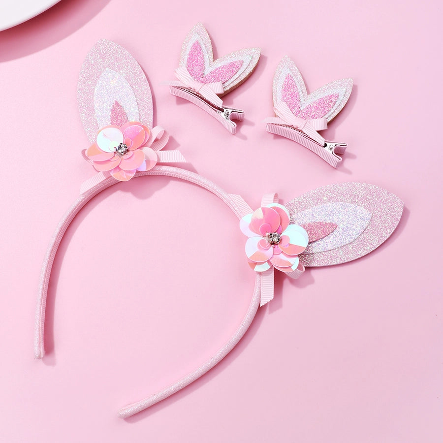 Girl'S Cute Romantic Sweet Bunny Ears Flower Bow Knot Cloth Handmade Hair Clip Hair Band