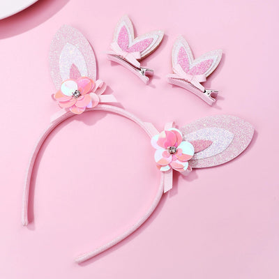 Girl'S Cute Romantic Sweet Bunny Ears Flower Bow Knot Cloth Handmade Hair Clip Hair Band