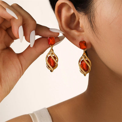 1 Pair Vintage Style Simple Style IG Style Geometric Inlay Copper Copper Alloy Gem Drop Earrings