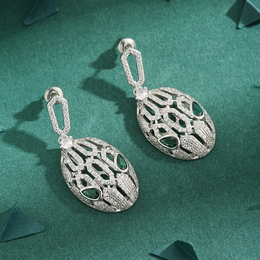 1 Pair Elegant Geometric Copper Zircon White Gold Plated Drop Earrings