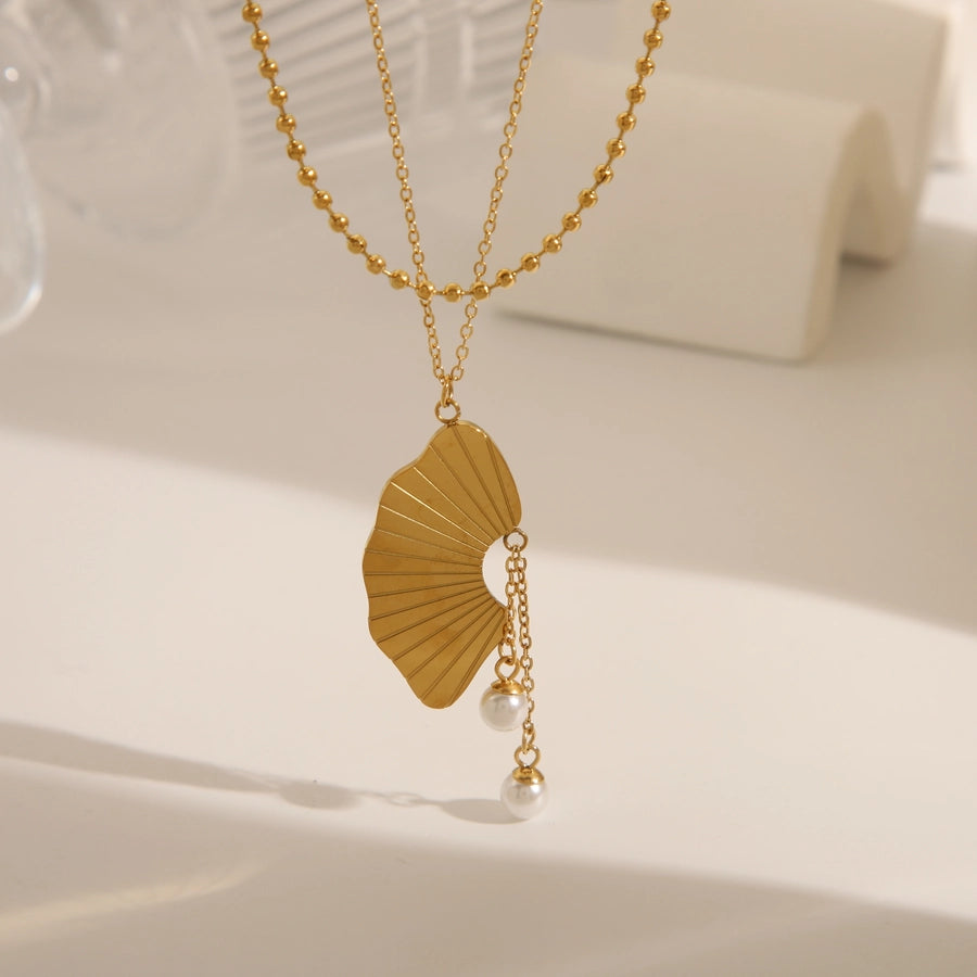 Jewelry IG Style Retro French Style Semicircle Sector 304 Stainless Steel Artificial Pearls 18K Gold Plated Inlay Earrings Necklace