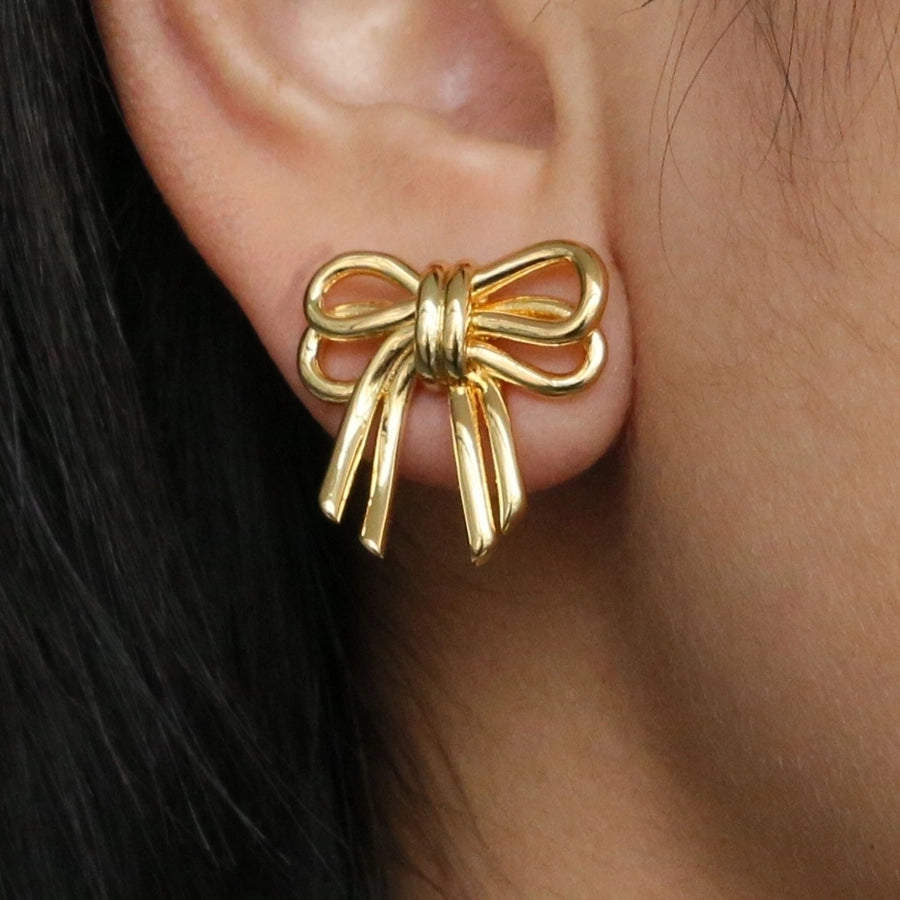 1 Pair IG Style Bow Knot Copper 18K Gold Plated Earrings