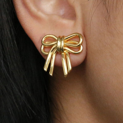 1 Pair IG Style Bow Knot Copper 18K Gold Plated Earrings