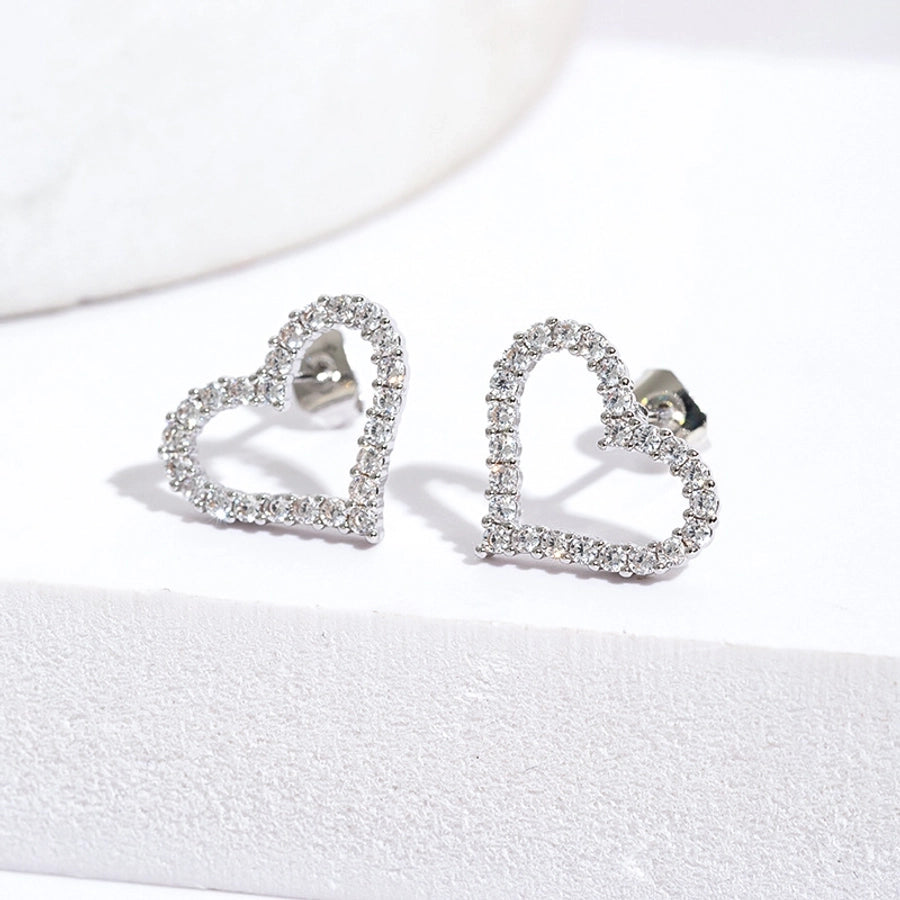1 Pair Elegant Simple Style Heart Shape Copper Zircon Ear Studs