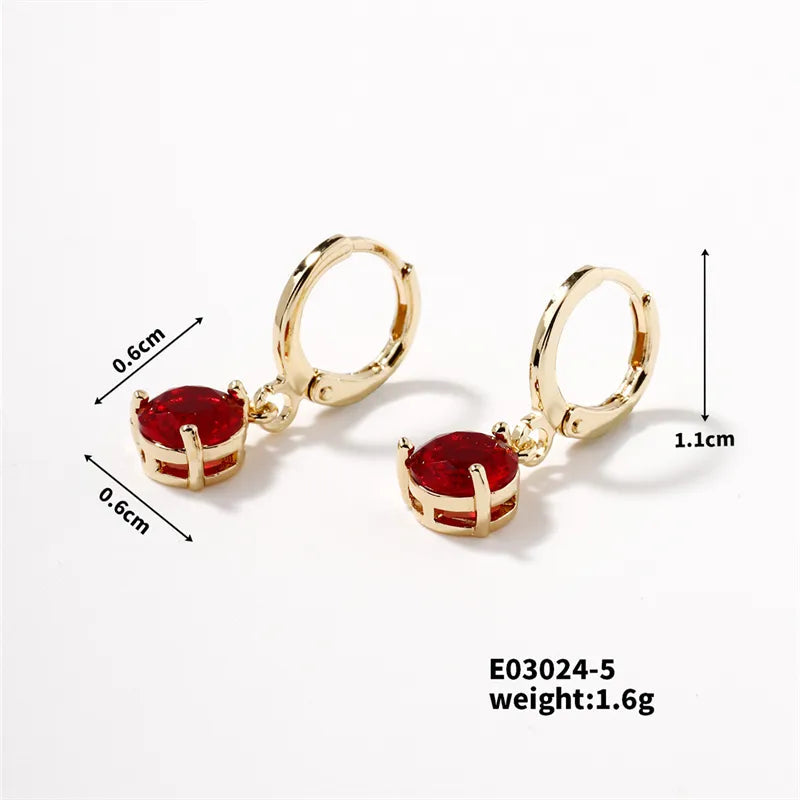 1 Set 1 Pair Elegant Round Inlay Copper Zircon K Gold Plated Drop Earrings