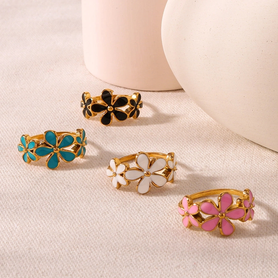 Jewelry IG Style Simple Style Classic Style Flower 304 Stainless Steel 18K Gold Plated Rings