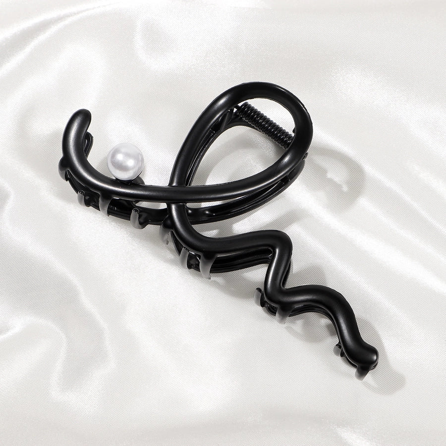 Women's Elegant Basic Waves Metal Inlaid Pearls Hair Claws