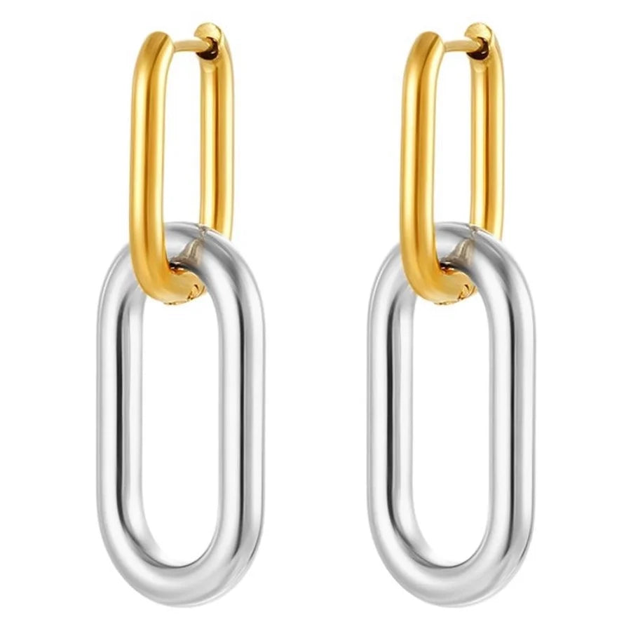1 Pair IG Style Oval Mixed Metal 304 Stainless Steel Drop Earrings