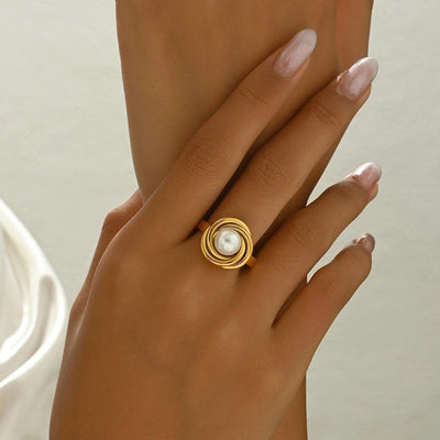 Jewelry Elegant Simple Style Geometric 304 Stainless Steel Artificial Pearls 14K Gold Plated Polishing Plating Inlay Rings Earrings Necklace