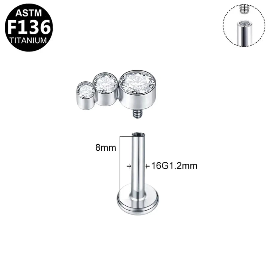 1 Piece Lip Rings Simple Style Shiny Panda Glasses Spider Pure Titanium Titanium Alloy Zircon 14K Gold Plated White Gold Plated Lip Rings Ear Cartilage Rings & Studs