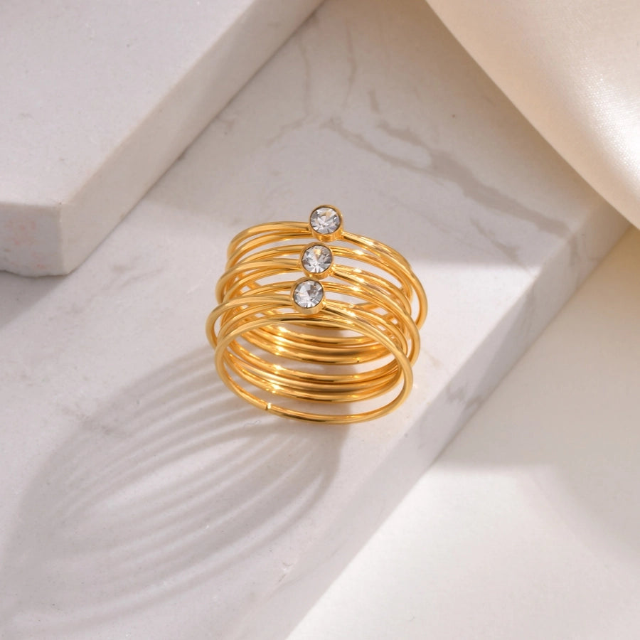 Jewelry IG Style Modern Style Classic Style Solid Color Lines 304 Stainless Steel Zircon 18K Gold Plated Layered Inlay Rings