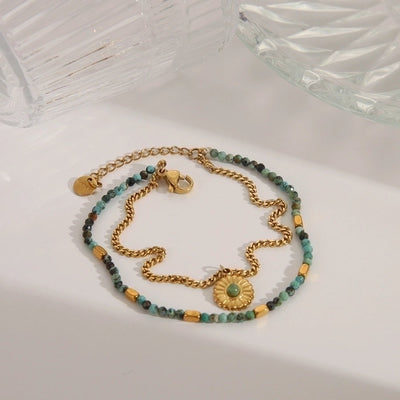 Bohemian Simple Style Commute Geometric 304 Stainless Steel 18K Gold Plated Natural Stone Zircon Bracelets In Bulk