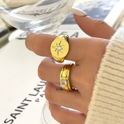 Jewelry Casual Vintage Style Classic Style Hexagram Round Copper Zircon K Gold Plated Rings