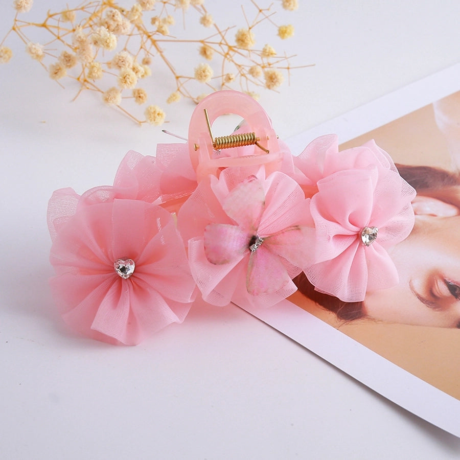 Women's Sweet Classic Style Flower Organza Acetic acid sheets Inlay Rhinestones Hair Claws