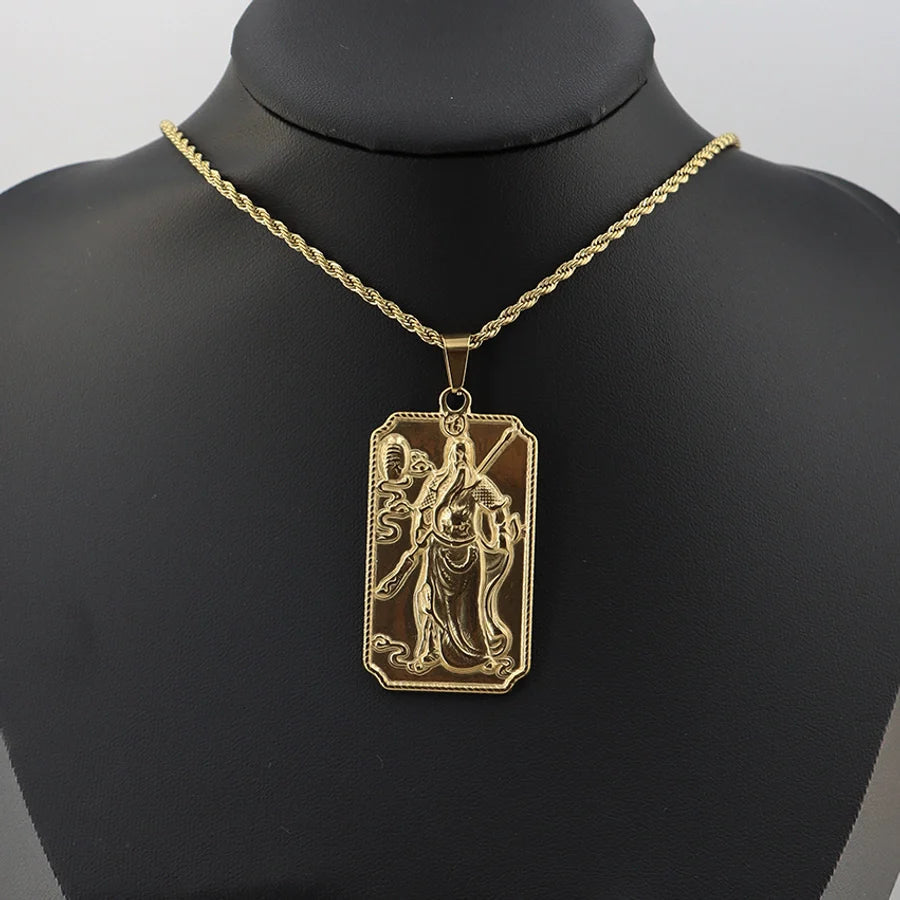 Jewelry Vintage Style Human 304 Stainless Steel Zircon Gold Plated Plating Inlay Pendant Necklace