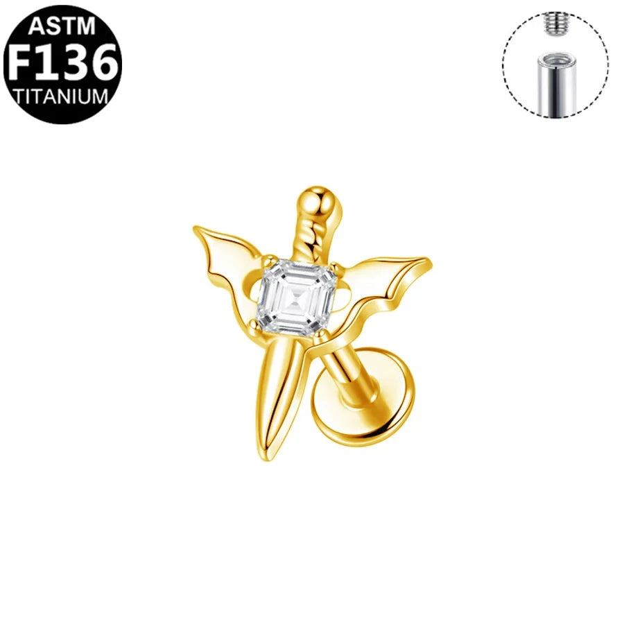 1 Piece Lip Rings Hip-Hop Rock Punk Spider Pure Titanium Titanium Alloy Zircon 14K Gold Plated White Gold Plated Lip Rings Ear Cartilage Rings & Studs