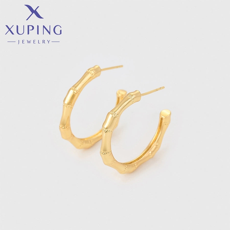 1 Pair XUPING Simple Style C Shape Copper 18K Gold Plated Ear Studs