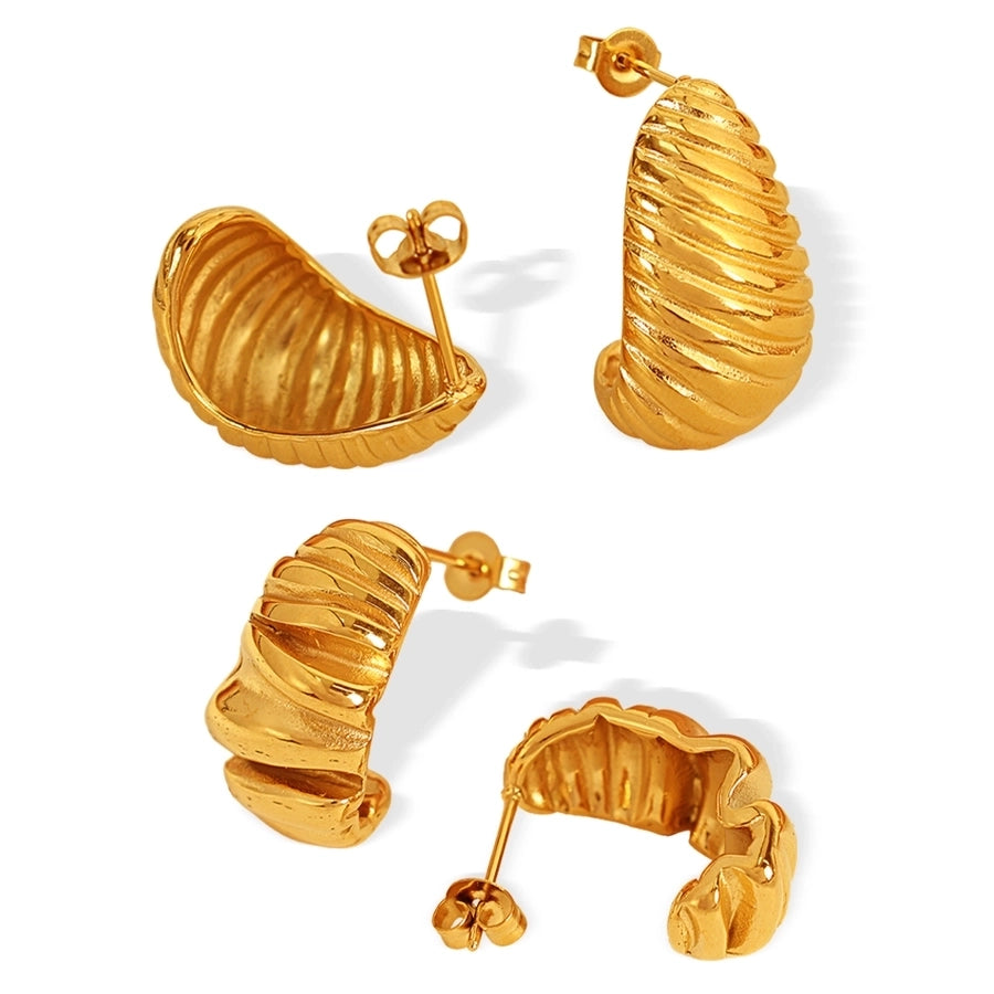 1 Pair IG Style Basic Classic Style Croissant Polishing Plating Pleated 304 Stainless Steel 18K Gold Plated Ear Studs