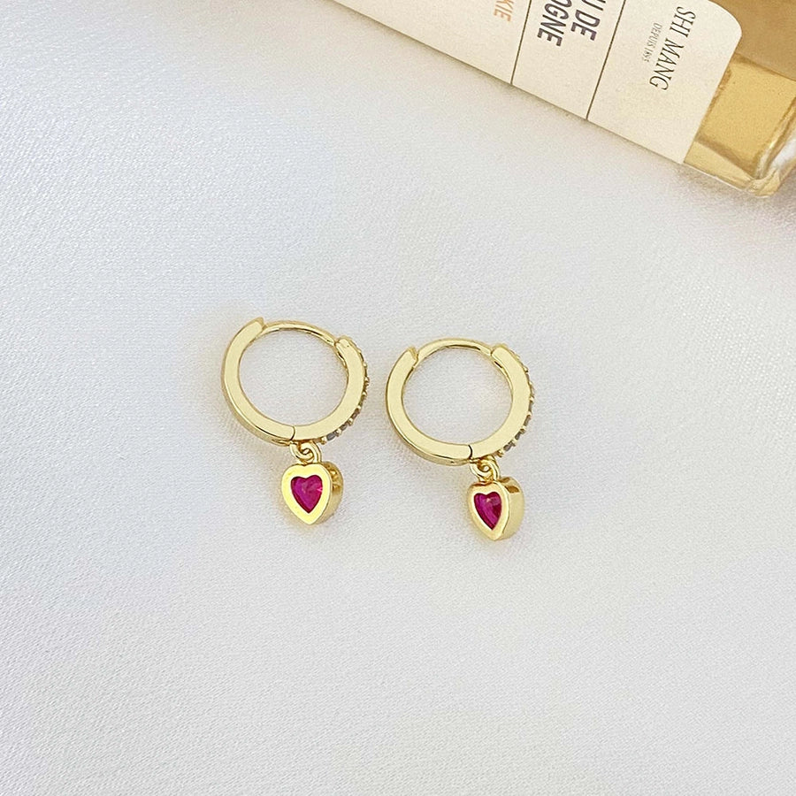 1 Pair Sweet Simple Style Heart Shape Plating Inlay Copper Zircon Zircon Drop Earrings