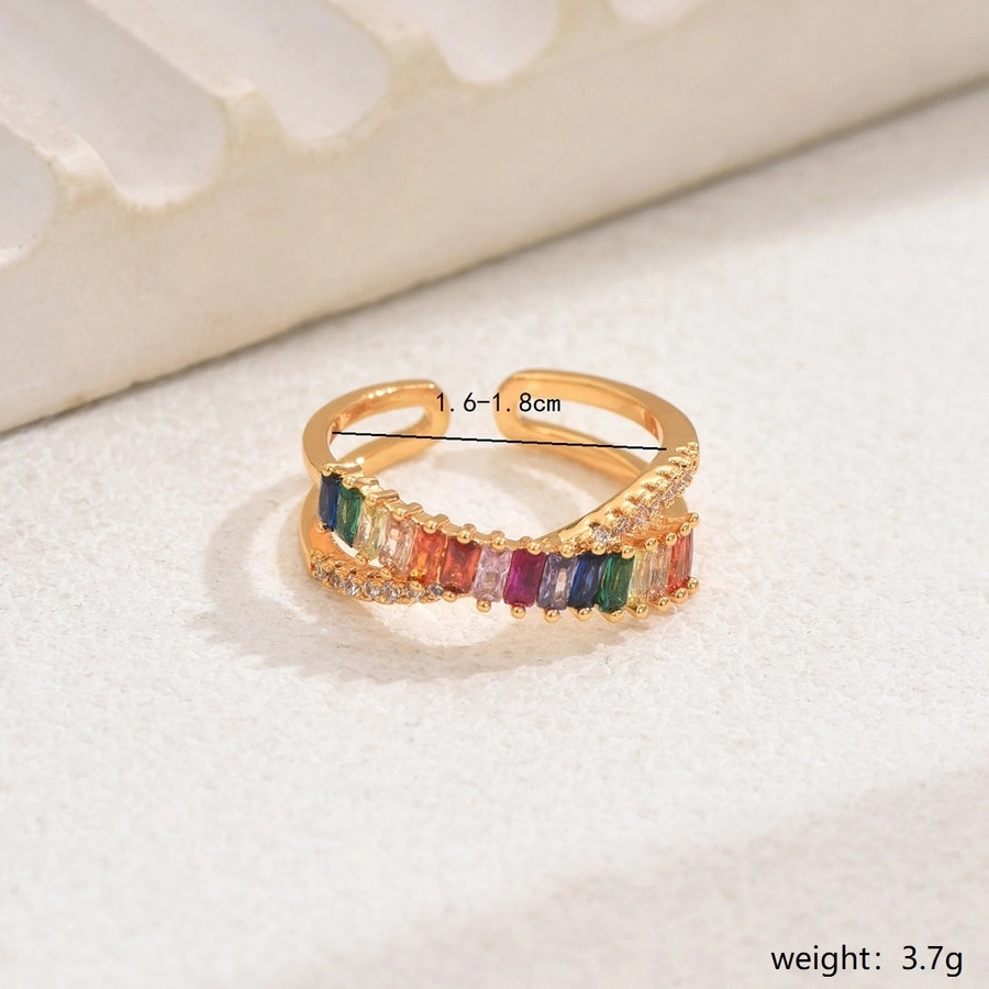 Copper 18K Gold Plated Irregular Inlay Geometric Zircon Open Rings