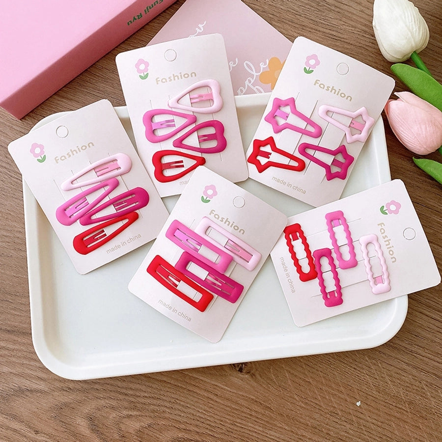 New Sweet Rose Pink Versatile Basic Hollow Heart Five-Star BB Clip Dripping Oil Partysu Hair Clip Hair Accessories