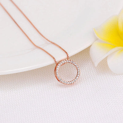Copper box chain Inlay Round Zircon Pendant Necklace