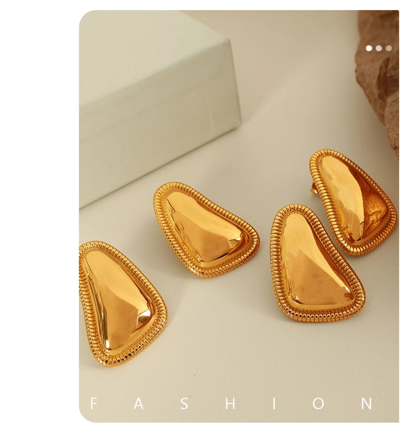 1 Pair IG Style Retro French Style Geometric Polishing Plating 304 Stainless Steel 18K Gold Plated Ear Studs