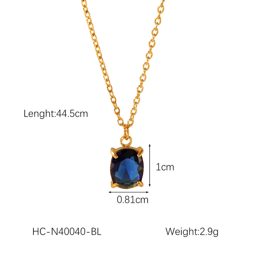 Wholesale Jewelry IG Style Simple Style Shiny Quadrilateral 304 Stainless Steel Titanium Steel Zircon 18K Gold Plated Pendant Necklace cable chain