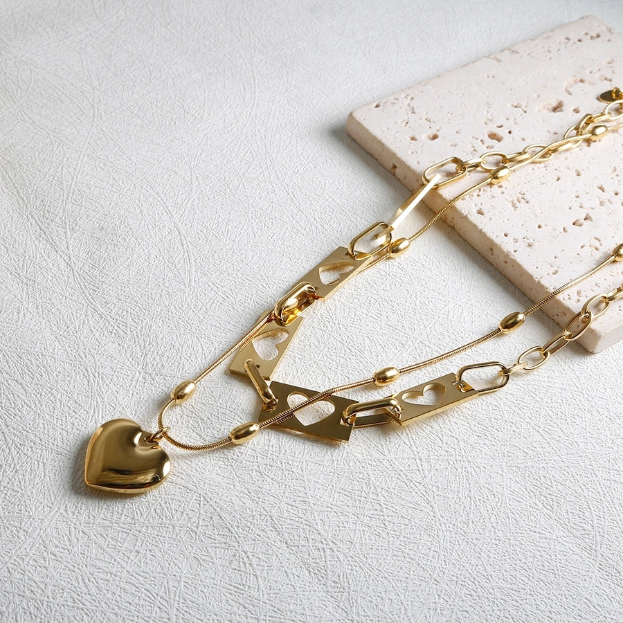 Jewelry IG Style Simple Style Commute Heart Shape 304 Stainless Steel Hollow Out Bracelets Necklace