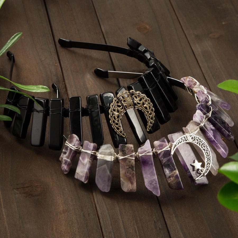 Women's Vintage Style Queen Vacation Moon Alloy natural stone Copper Knitting Hair Band