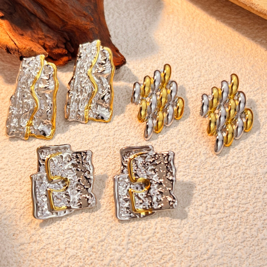 1 Pair Retro Classic Style Color Block Mixed Metal Plating 304 Stainless Steel 18K Gold Plated Ear Studs