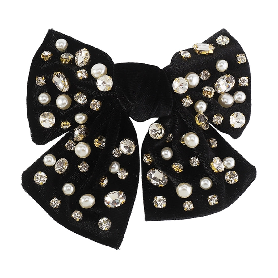 fashion bow knot alloy corduroy inlay artificial pearls rhinestones hair clip 1 piece