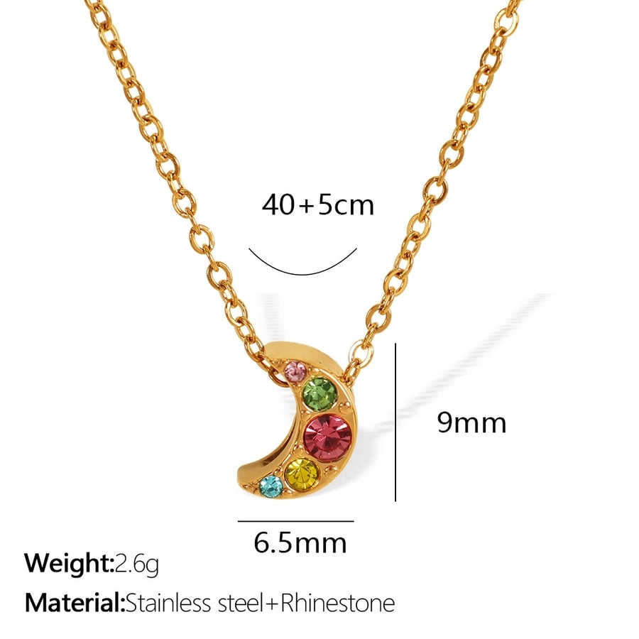 Jewelry IG Style Classic Style Geometric Moon Heart Shape Titanium Steel Rhinestones Plating Pendant Necklace