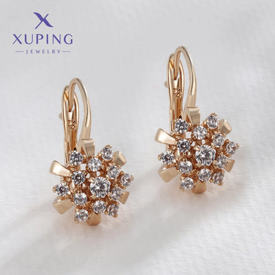 1 Pair Lady Sweet Flower Plating Copper Artificial Gemstones 18K Gold Plated Earrings