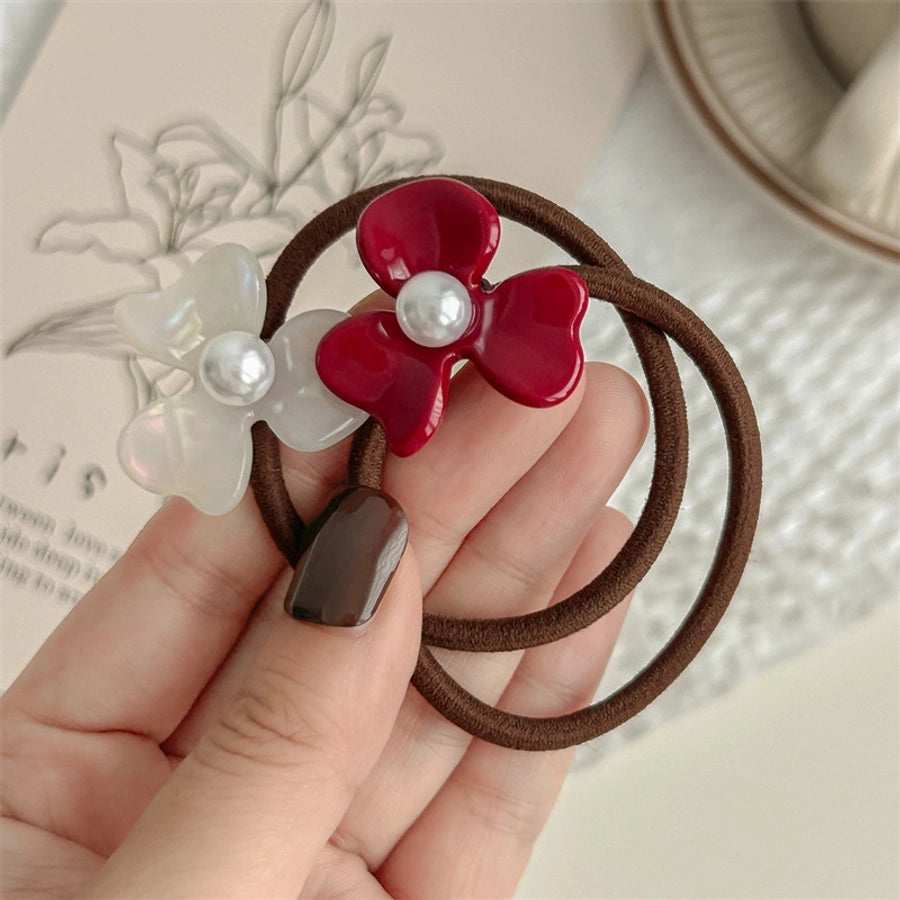 Women's Sweet Flower Acetic acid sheets Pearl Hair Tie