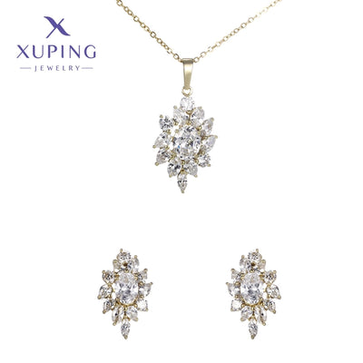 Copper 18K Gold Plated Plating Flower Artificial Gemstones Jewelry Set