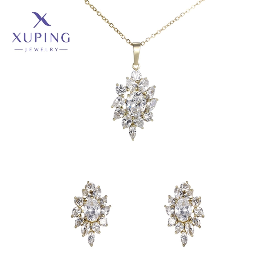 Copper 18K Gold Plated Plating Flower Artificial Gemstones Jewelry Set