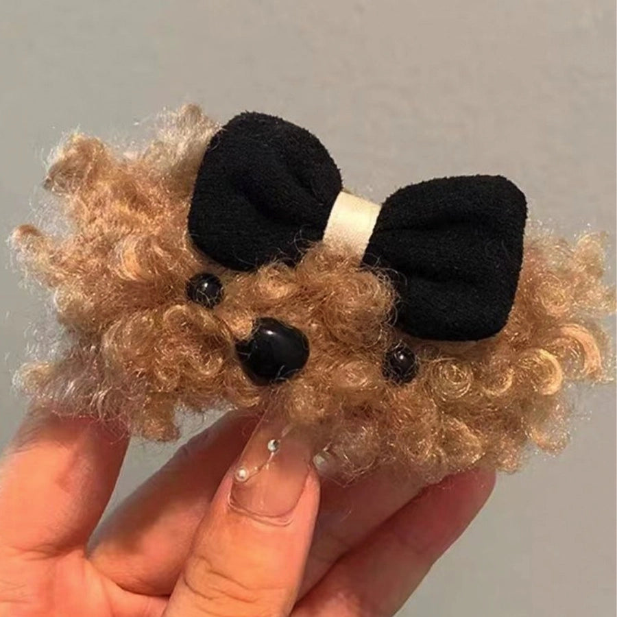 Women's Cute Dog Bow Knot Shearling Hair Clip